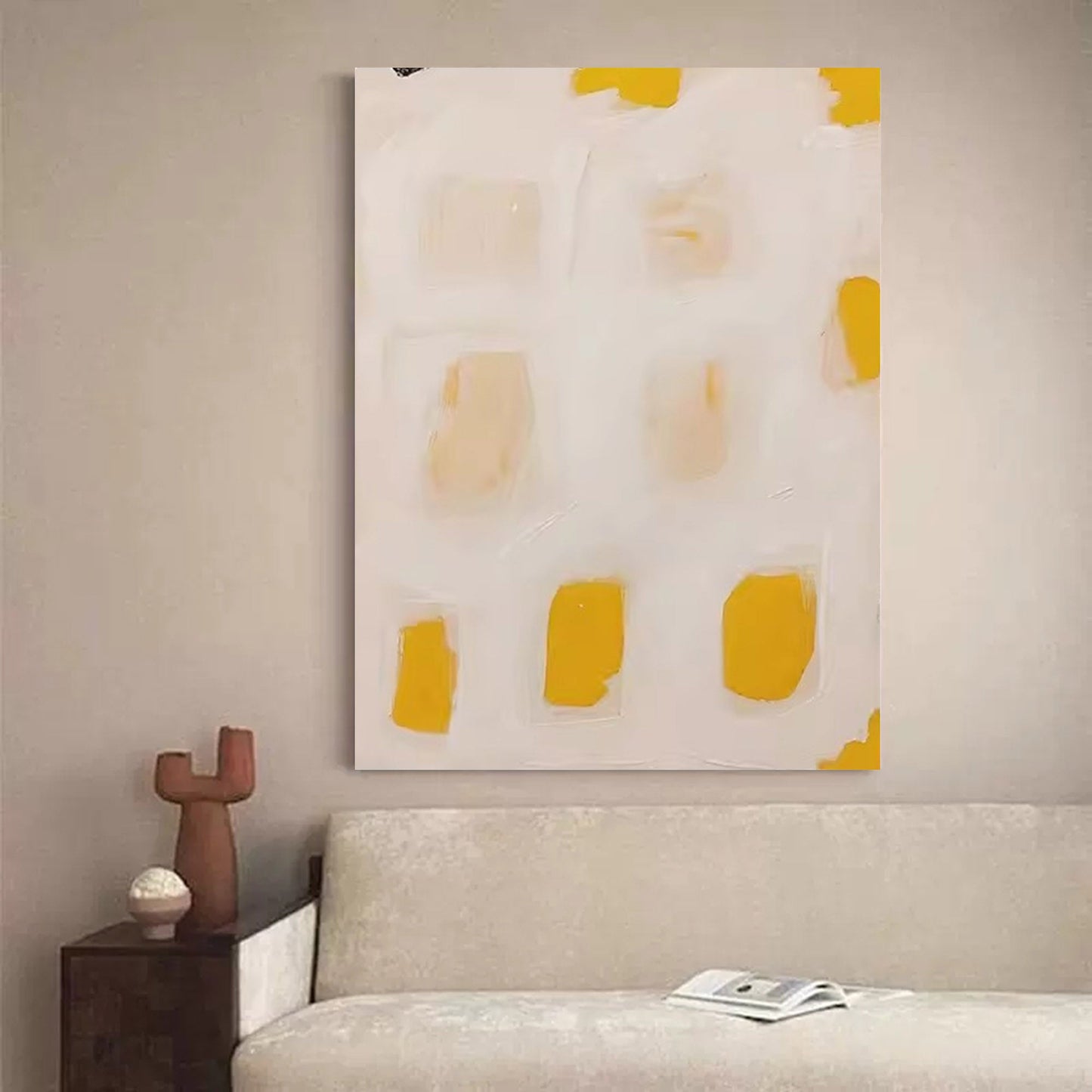 Contemporary Minimalist Oil Painting with Warm Yellow Accents