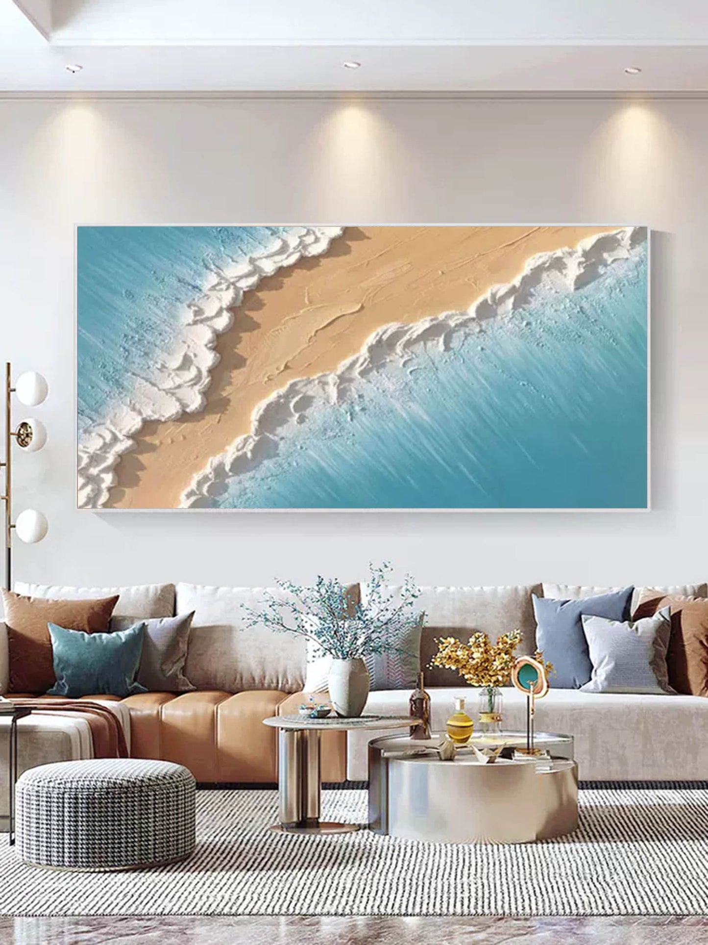 Textured Coastal Beach Oil Painting – Modern Art for Home Decor