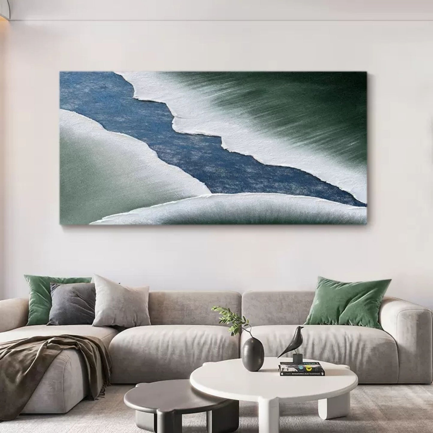 Abstract Textured Oil Painting of Serene Water Flow and Soft Waves