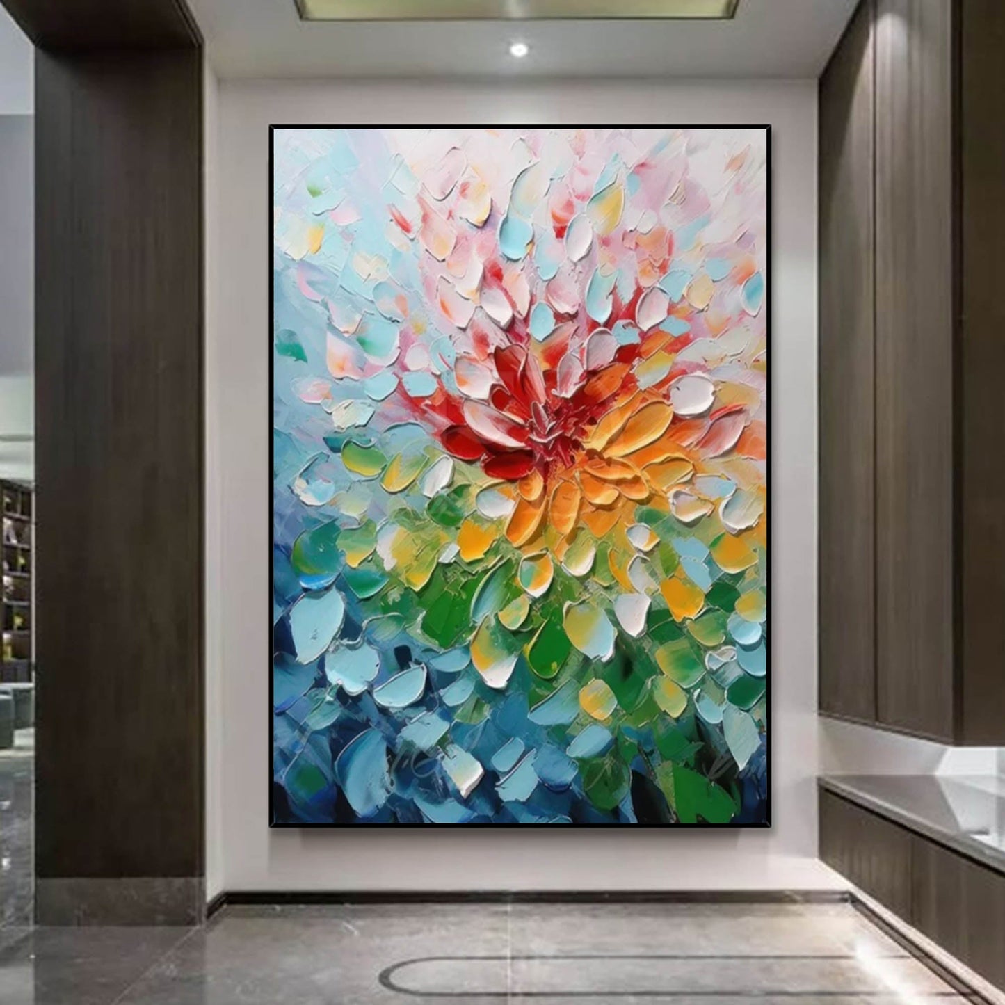 Vibrant Floral Oil Painting with Bold Colors and Textured Brushwork