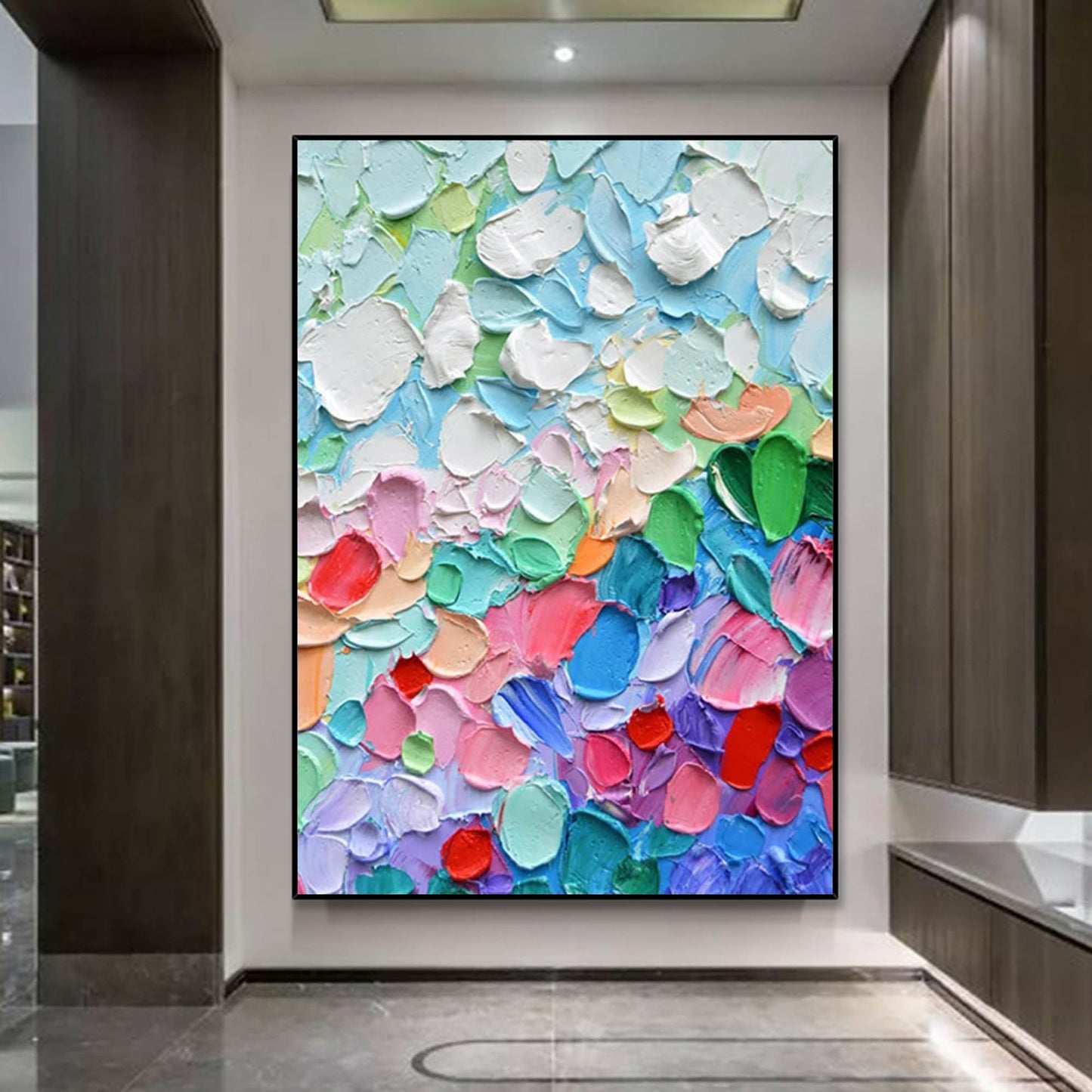 Vibrant Abstract Floral Oil Painting with Bold Textures and Rich Colors