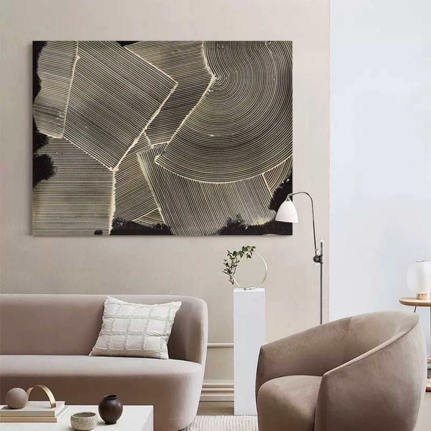 Geometric Black and White Oil Painting for Modern Wall Decor