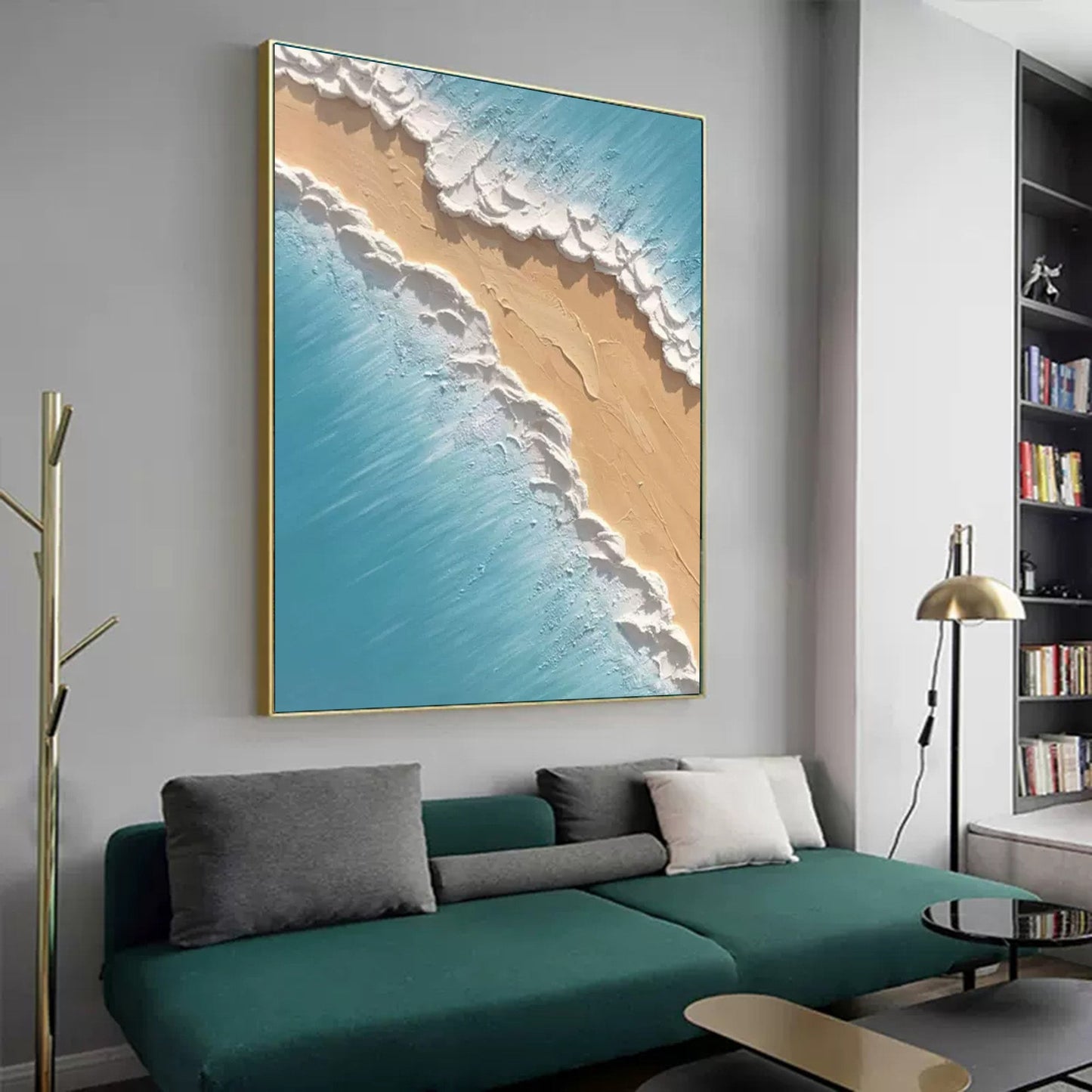 Coastal Serenity: Textured Oil Painting of Beach and Waves