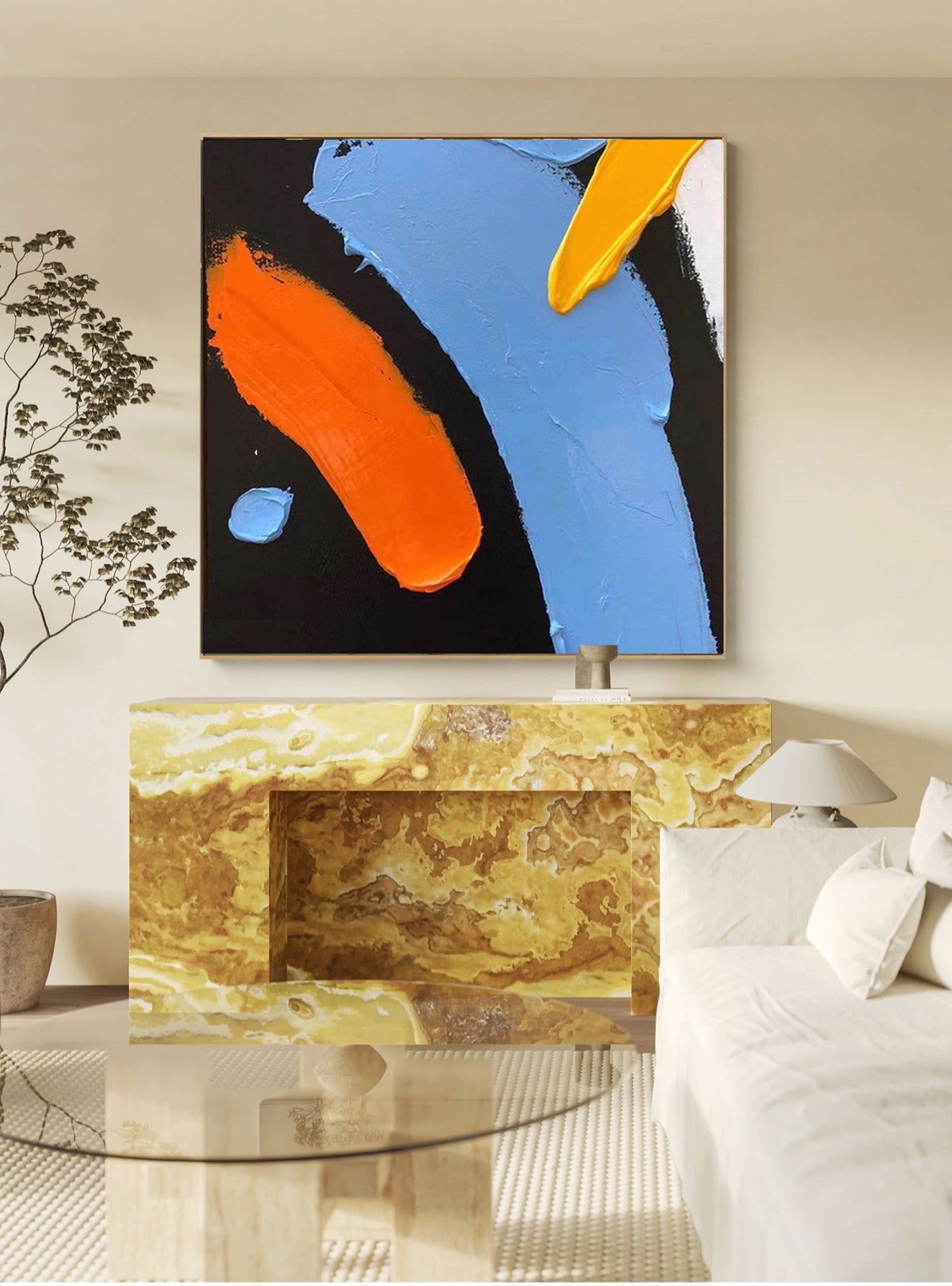 Colorful Abstract Oil Painting for Modern Minimalist Home Decor