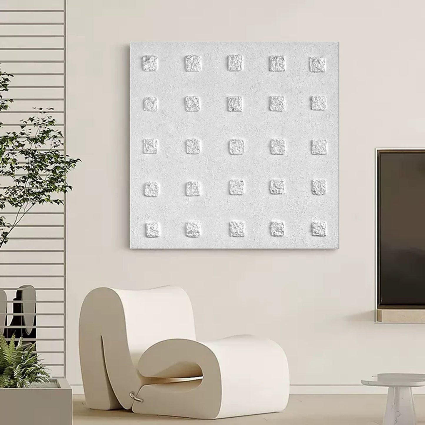 Minimalist Wabi-Sabi Texture Art - Modern White Square Design for Elegant Home Decor