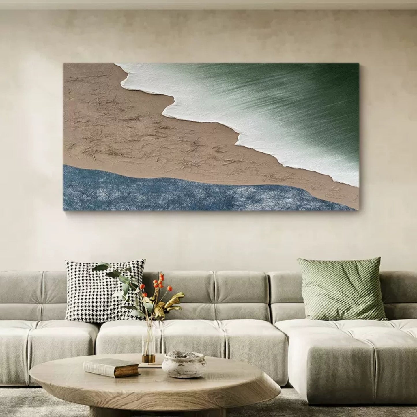 Abstract Coastal Landscape Oil Painting with Textured Finish
