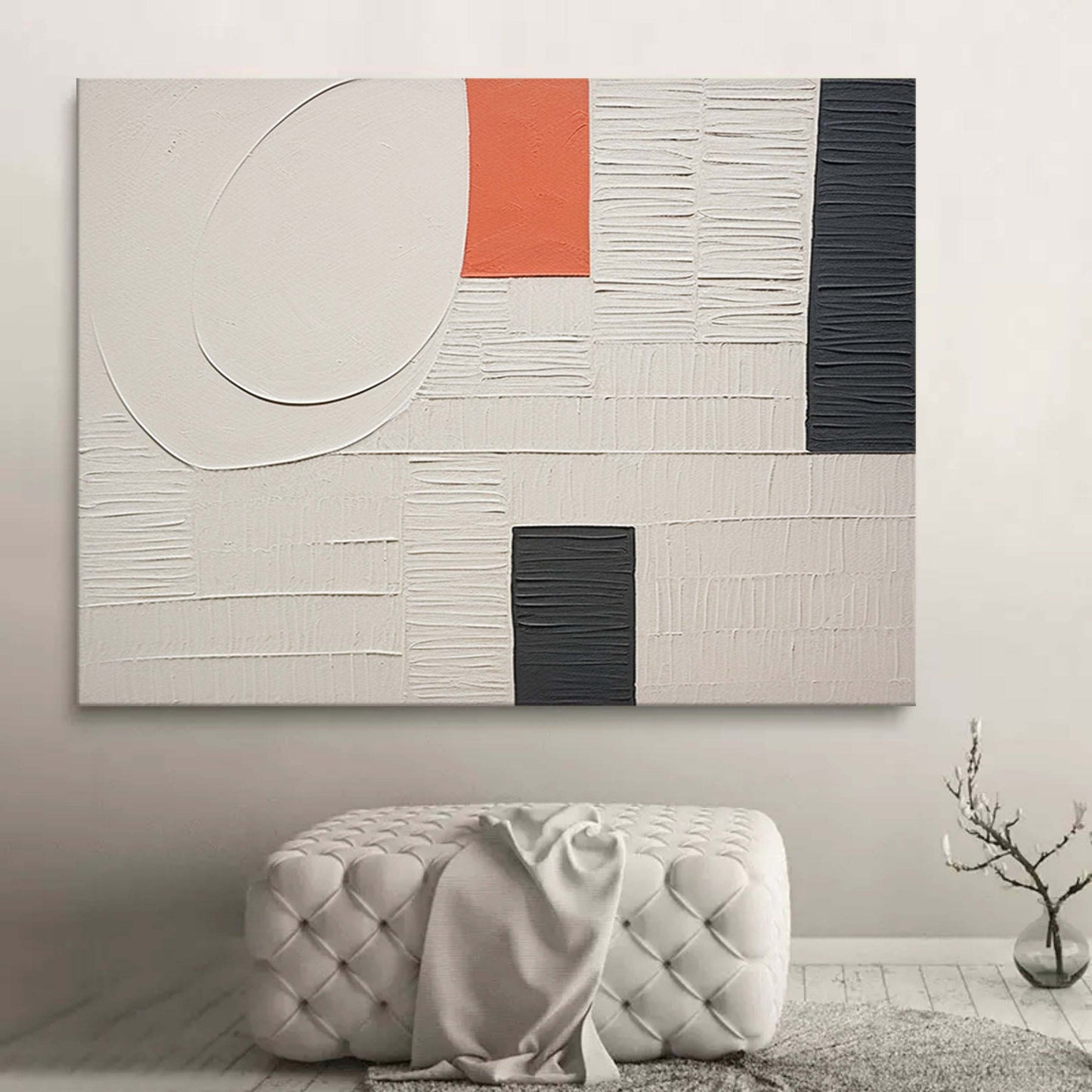 Contemporary Abstract Oil Painting with Textured Plaster Finish for Modern Decor