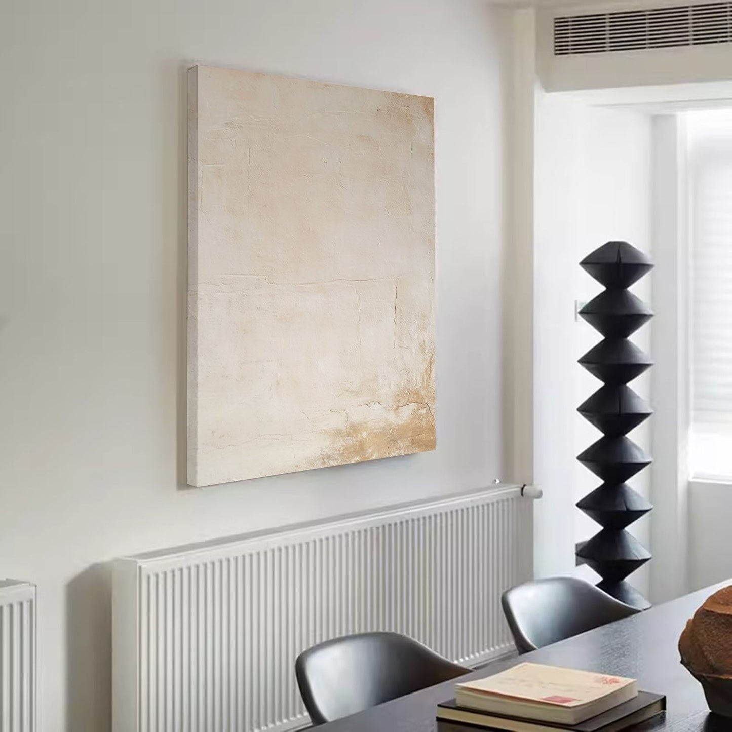 Serene Beige Abstract Oil Painting for Minimalist Home Decor