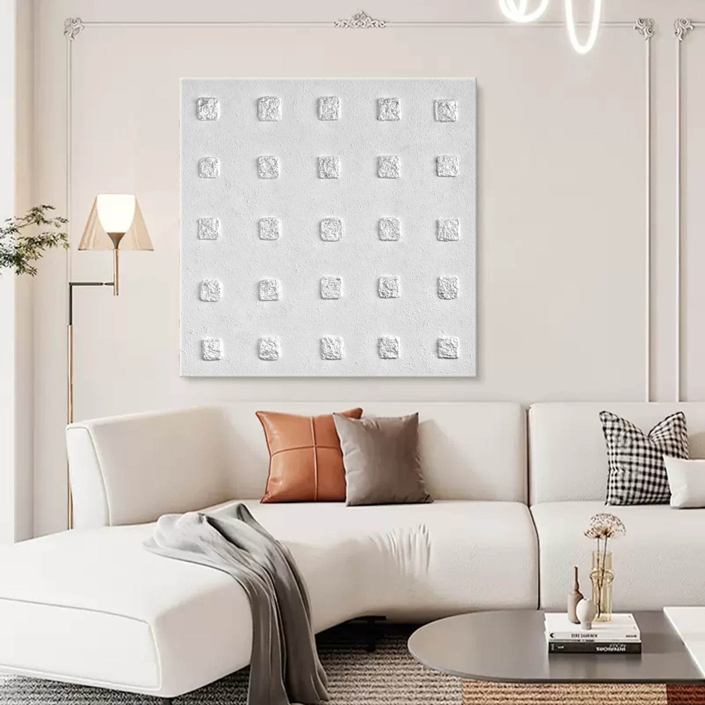 Minimalist Wabi-Sabi Texture Art - Modern White Square Design for Elegant Home Decor