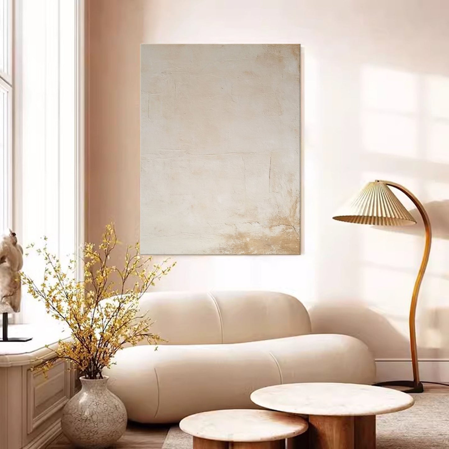 Serene Beige Abstract Oil Painting for Minimalist Home Decor