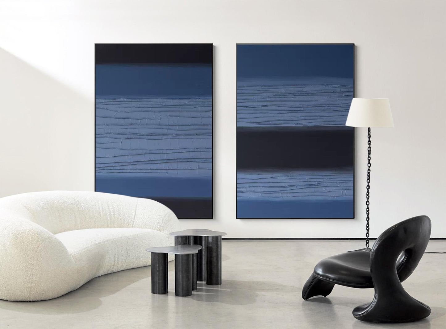 Serene Blue Minimalist Abstract Oil Painting for Contemporary Home Decor
