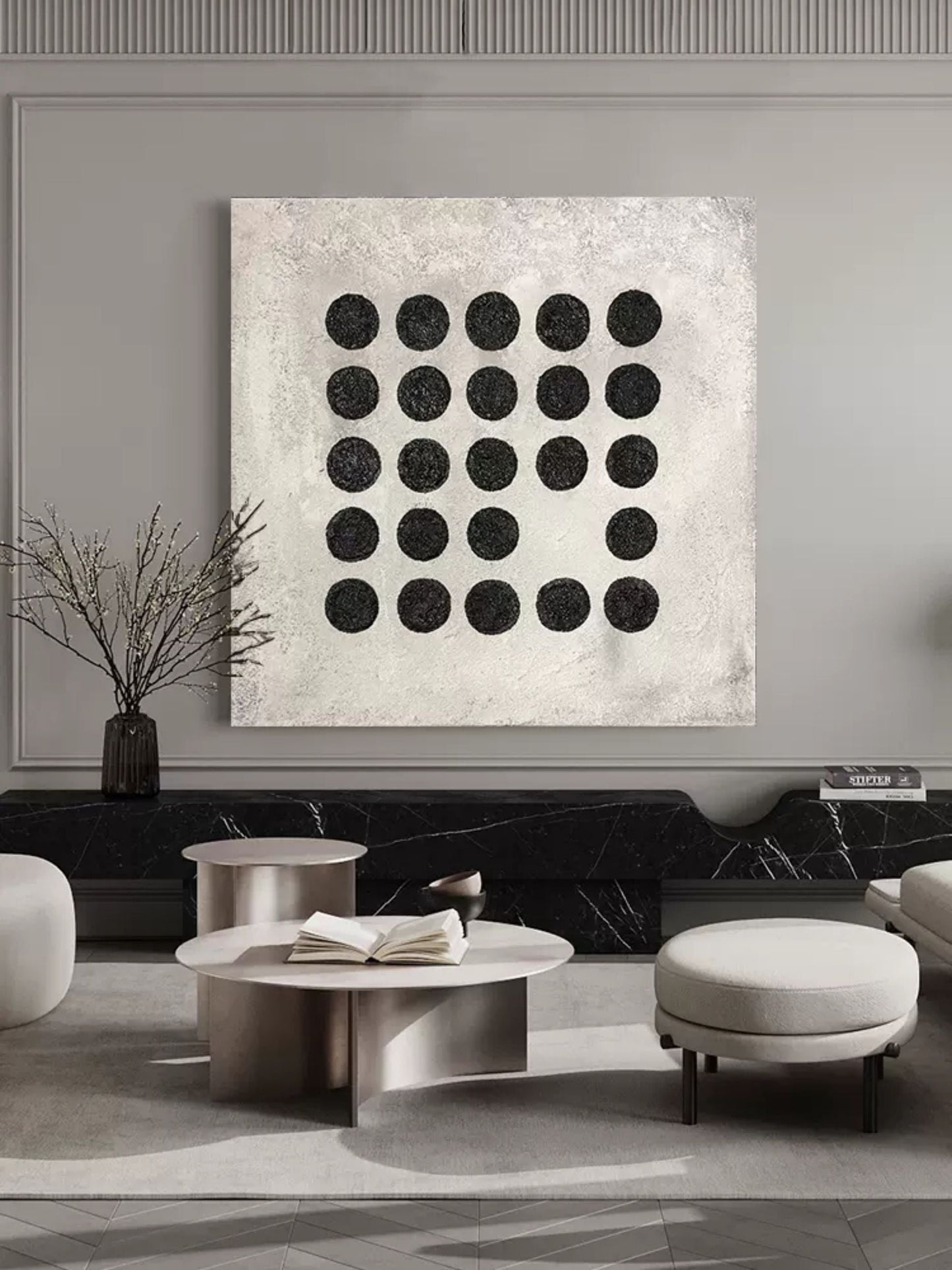 Modern Minimalist Black Circle Oil Painting for Elegant Home Decor