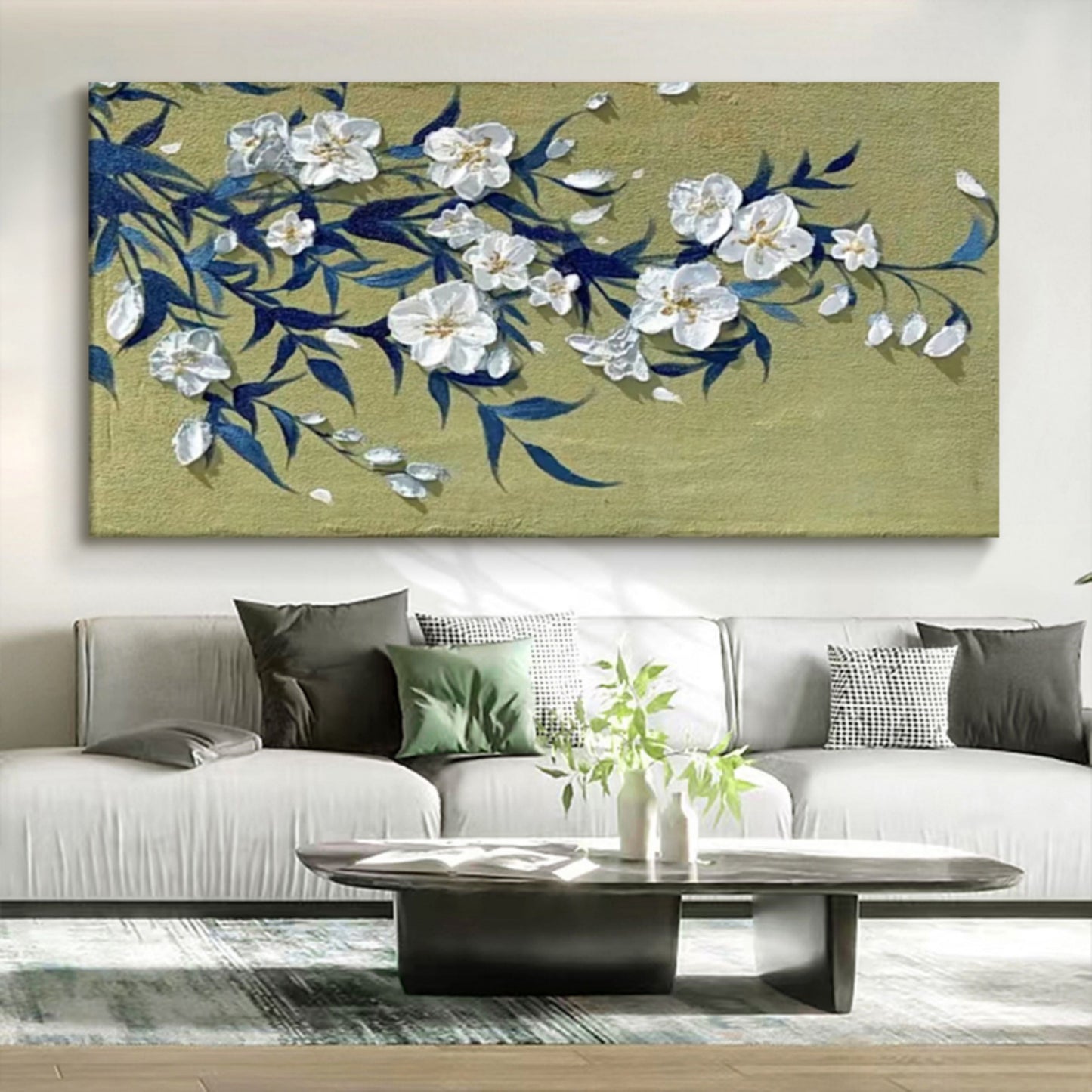 Elegant Floral Oil Painting for Modern Home Decor - Wabi-Sabi Inspired Wall Art