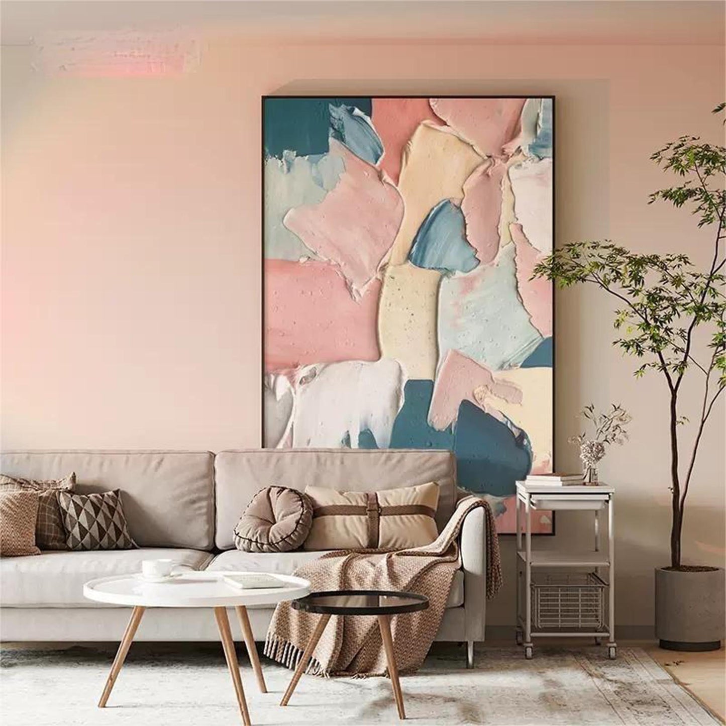 Colorful Abstract Oil Painting with Texture for Modern Home Decor