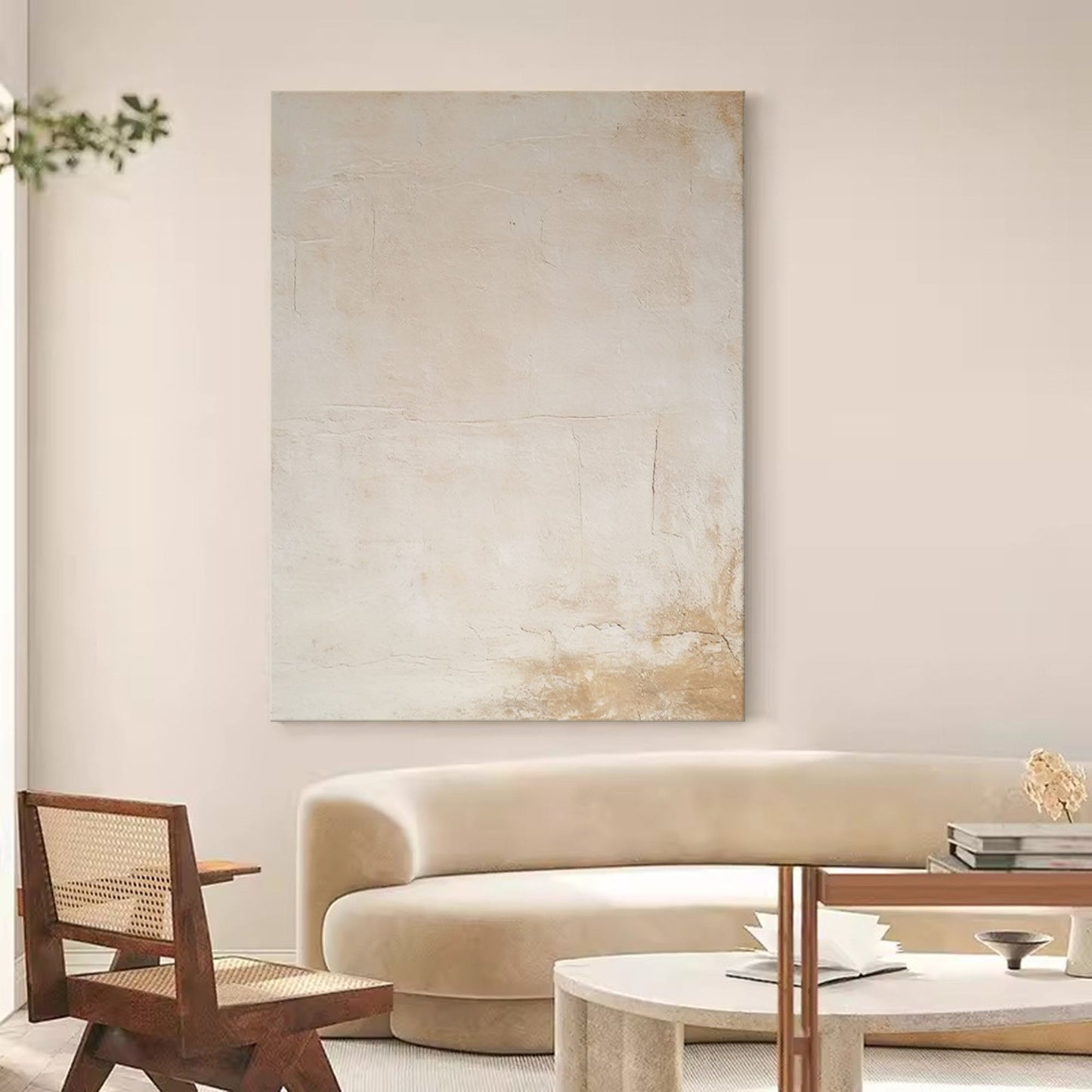 Serene Beige Abstract Oil Painting for Minimalist Home Decor