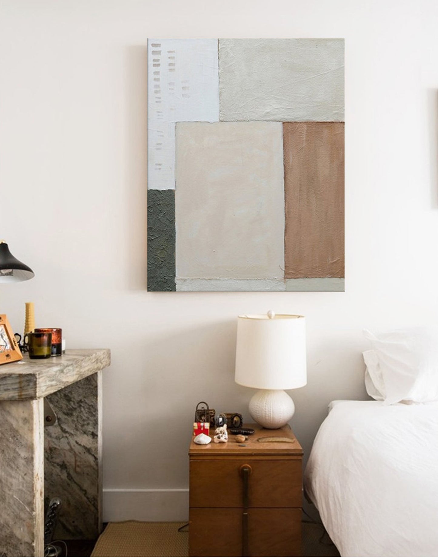 Modern Minimalist Oil Painting with Geometric Shapes and Neutral Tones for Home Decor