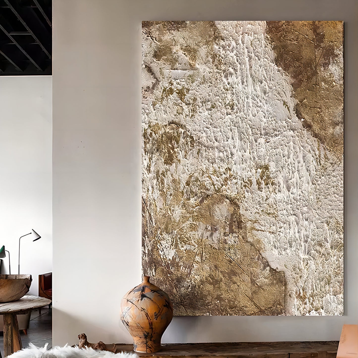 Golden Textured Abstract Oil Painting for Elegant Home Decor
