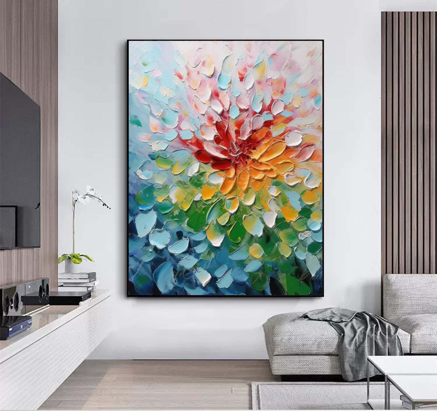 Vibrant Floral Oil Painting with Bold Colors and Textured Brushwork