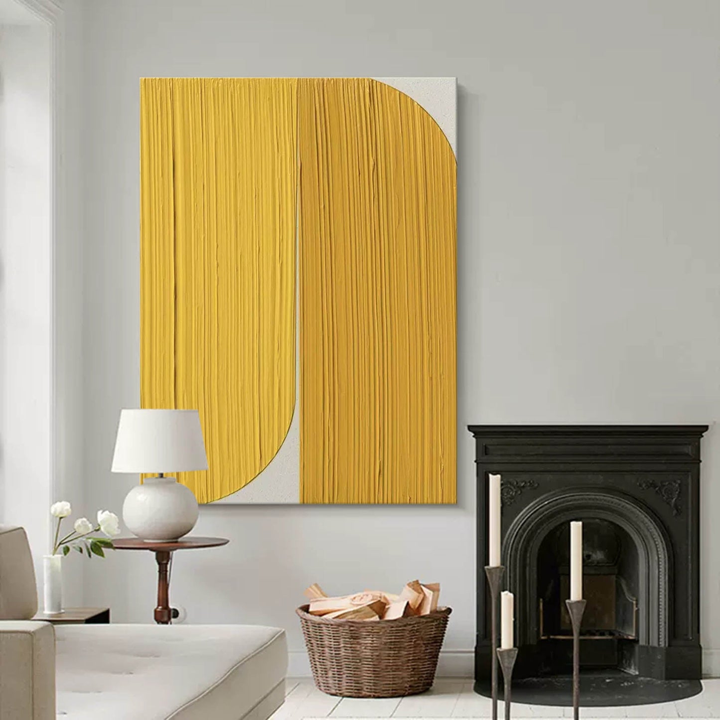 Contemporary Yellow Minimalist Oil Painting for Modern Home Decor