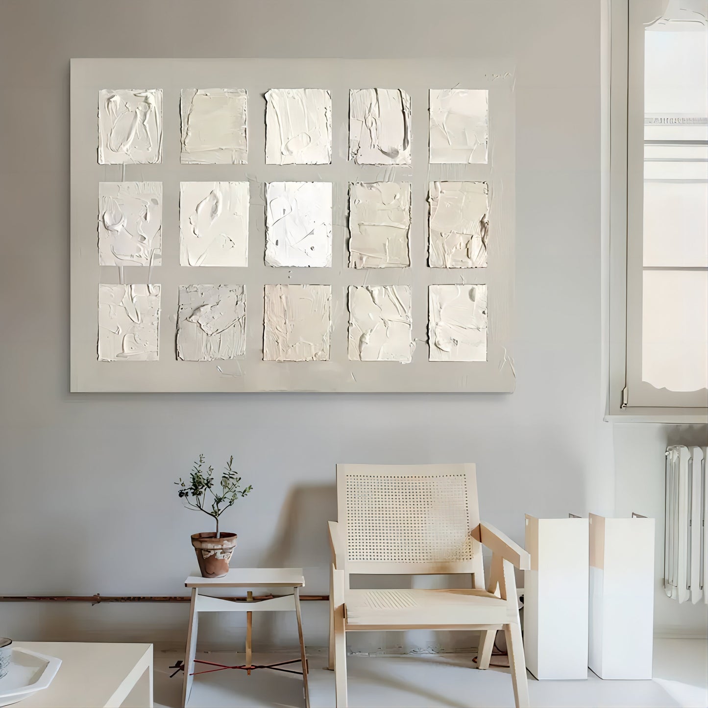 Minimalist White Texture Oil Painting for Modern Home Decor