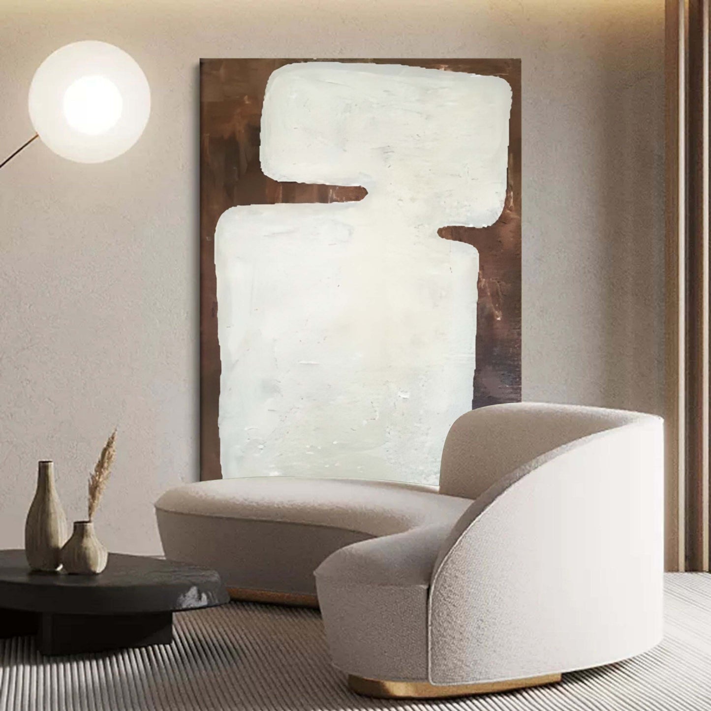 Minimalist White Abstract Oil Painting for Serene Modern Decor