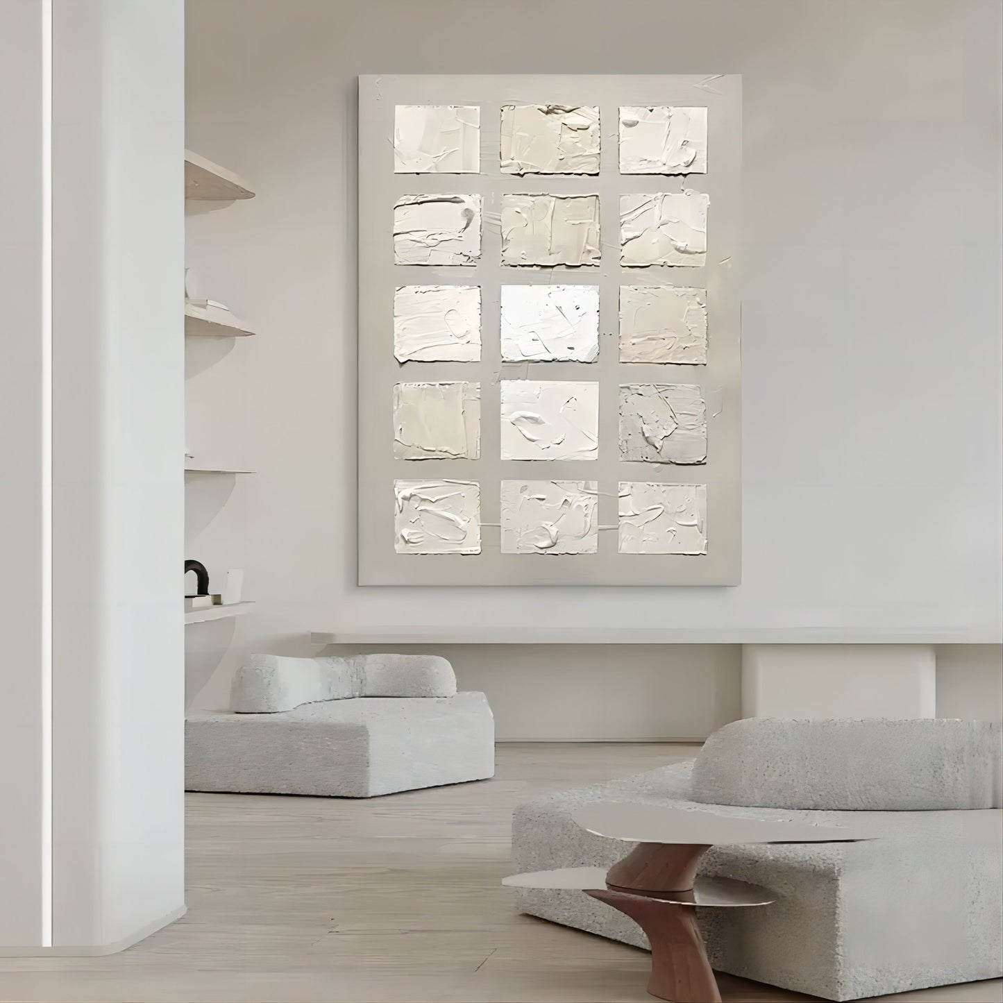 Minimalist White Texture Oil Painting for Modern Home Decor