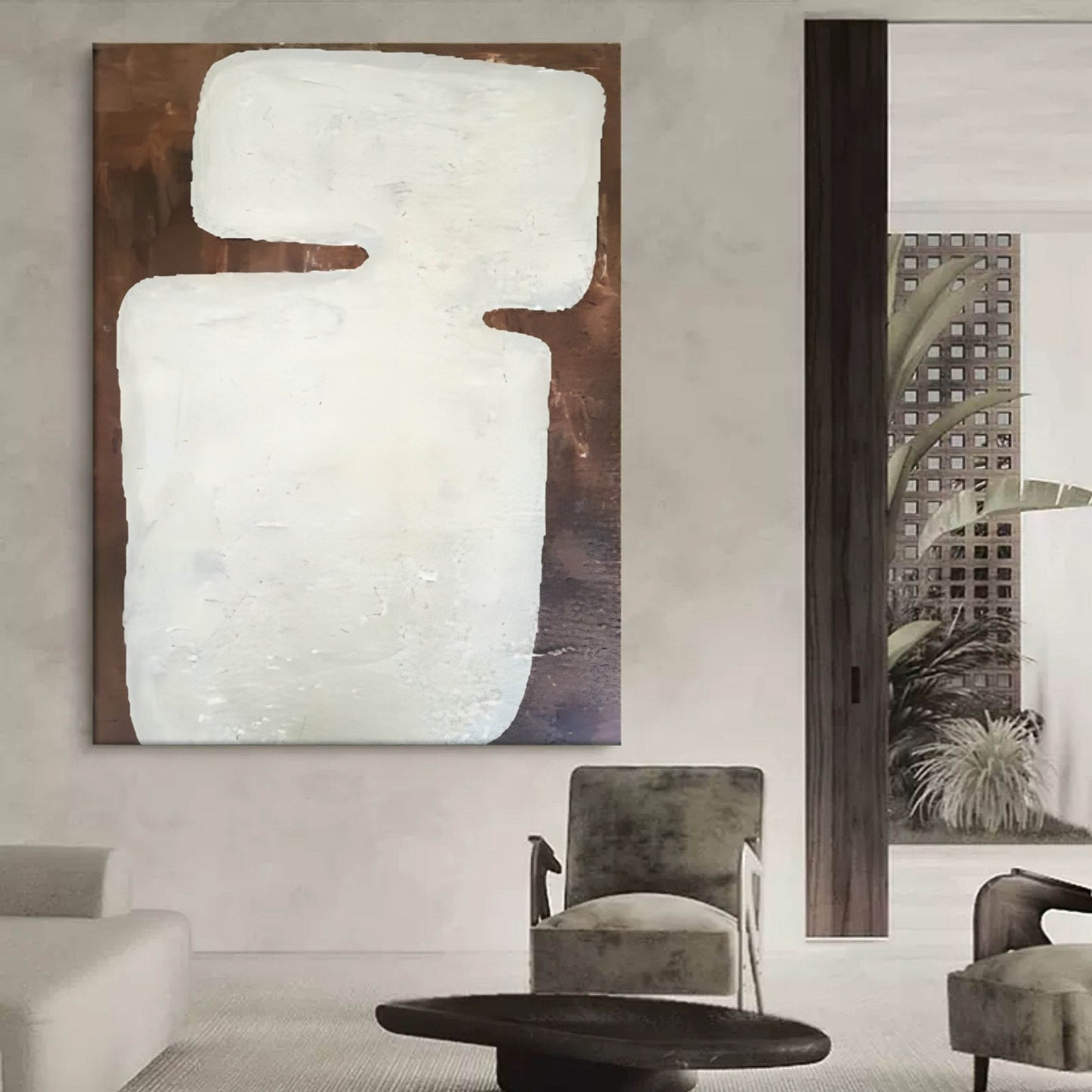 Minimalist White Abstract Oil Painting for Serene Modern Decor