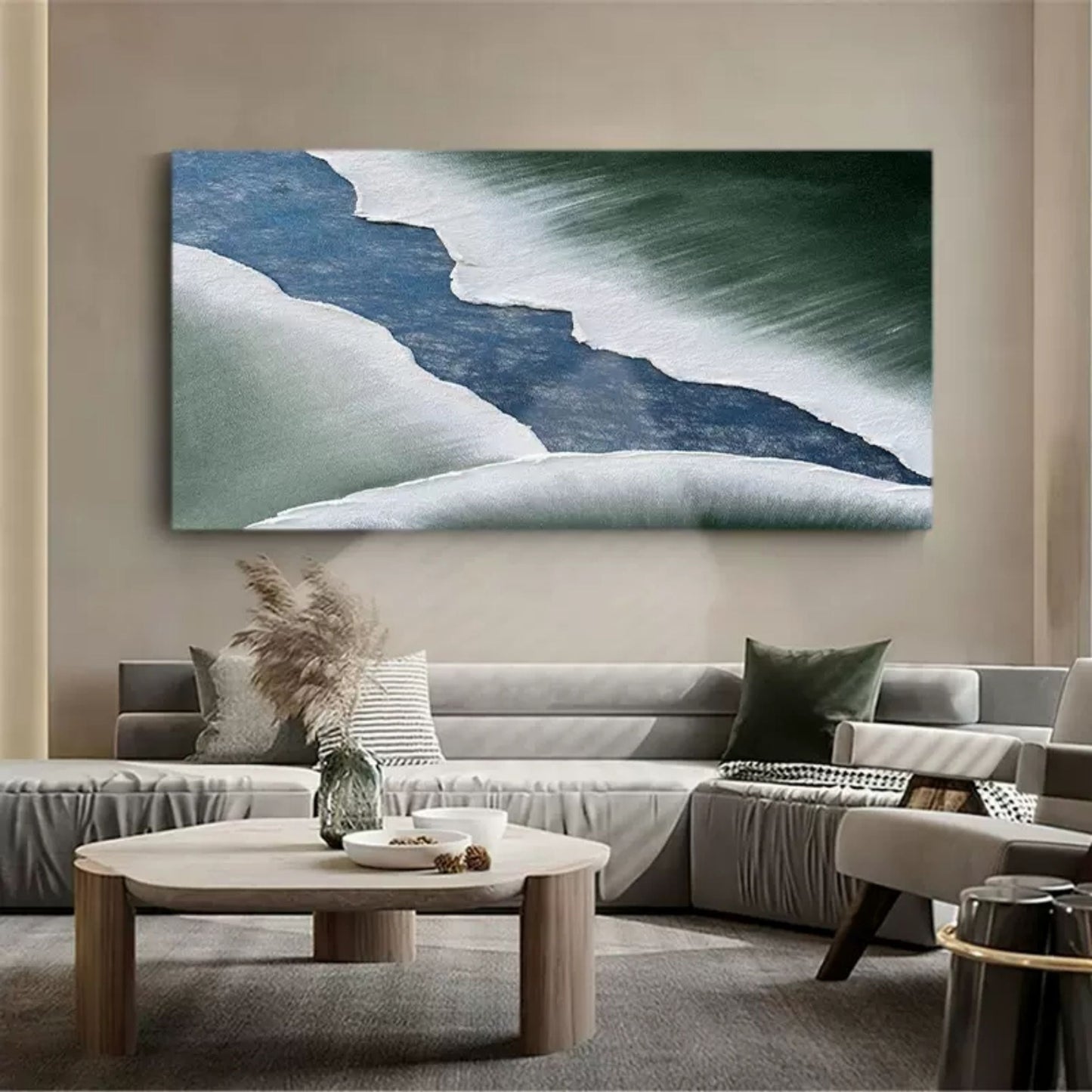 Abstract Textured Oil Painting of Serene Water Flow and Soft Waves