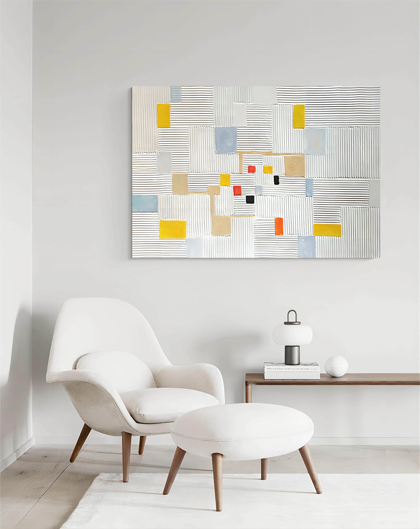 Modern Abstract Oil Painting with Texture and Geometric Shapes for Contemporary Decor