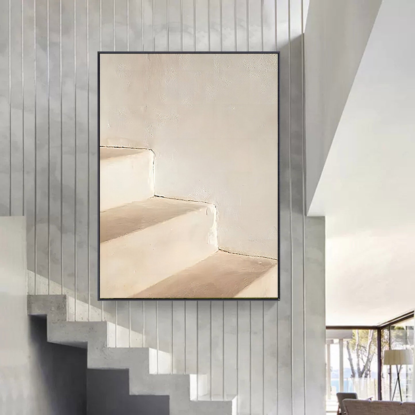 Minimalist Oil Painting of Serene Steps for Elegant Home Decor