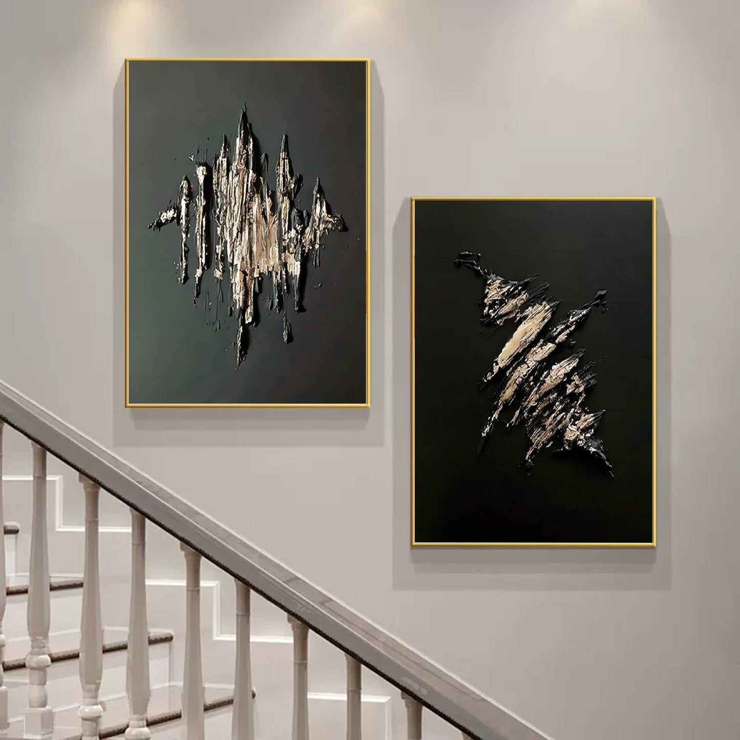 Contemporary Dual Set of Abstract Oil Paintings for Modern Home Decor