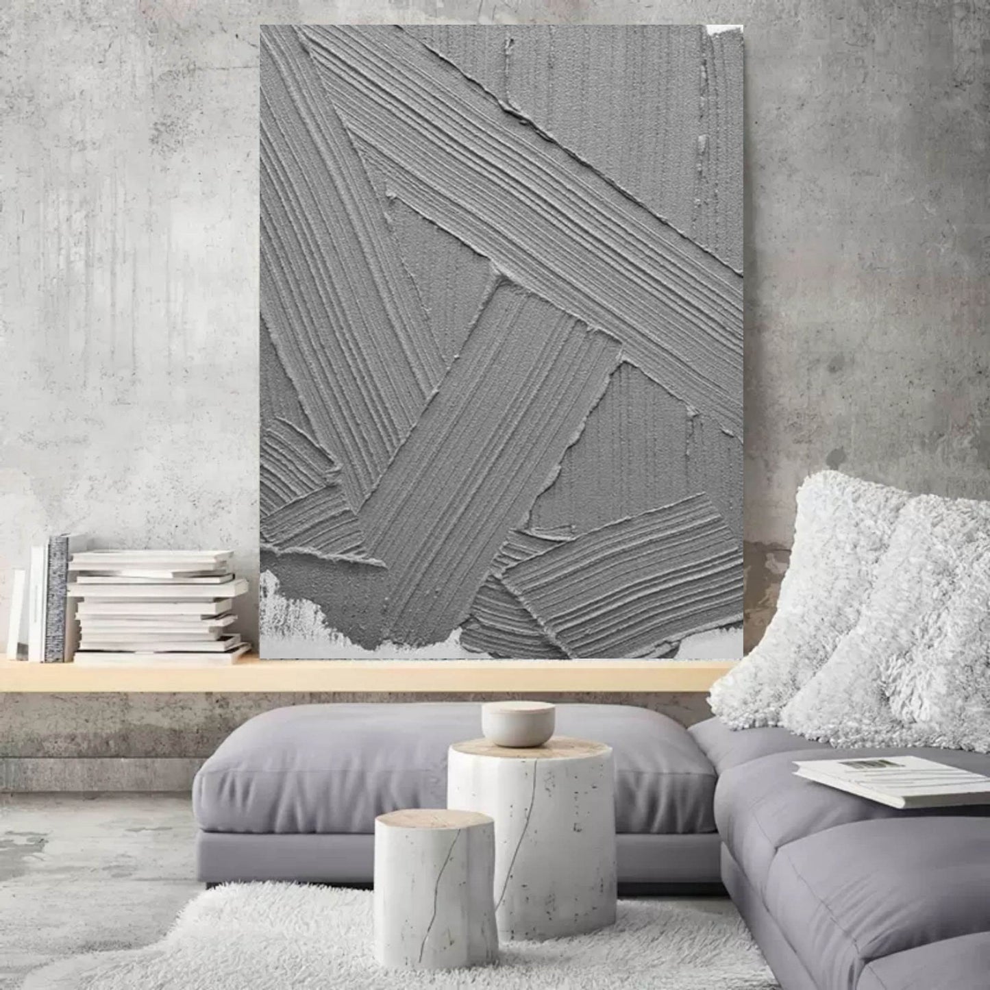 Modern Grey Abstract Oil Painting for Minimalist Home Decor