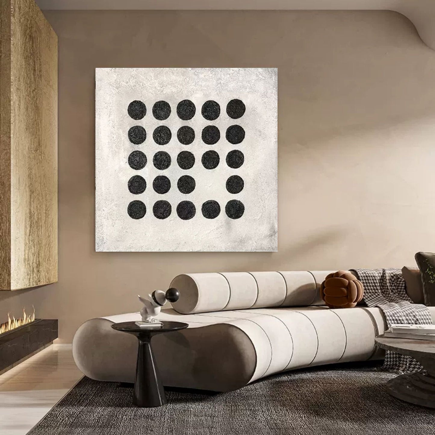 Modern Minimalist Black Circle Oil Painting for Elegant Home Decor