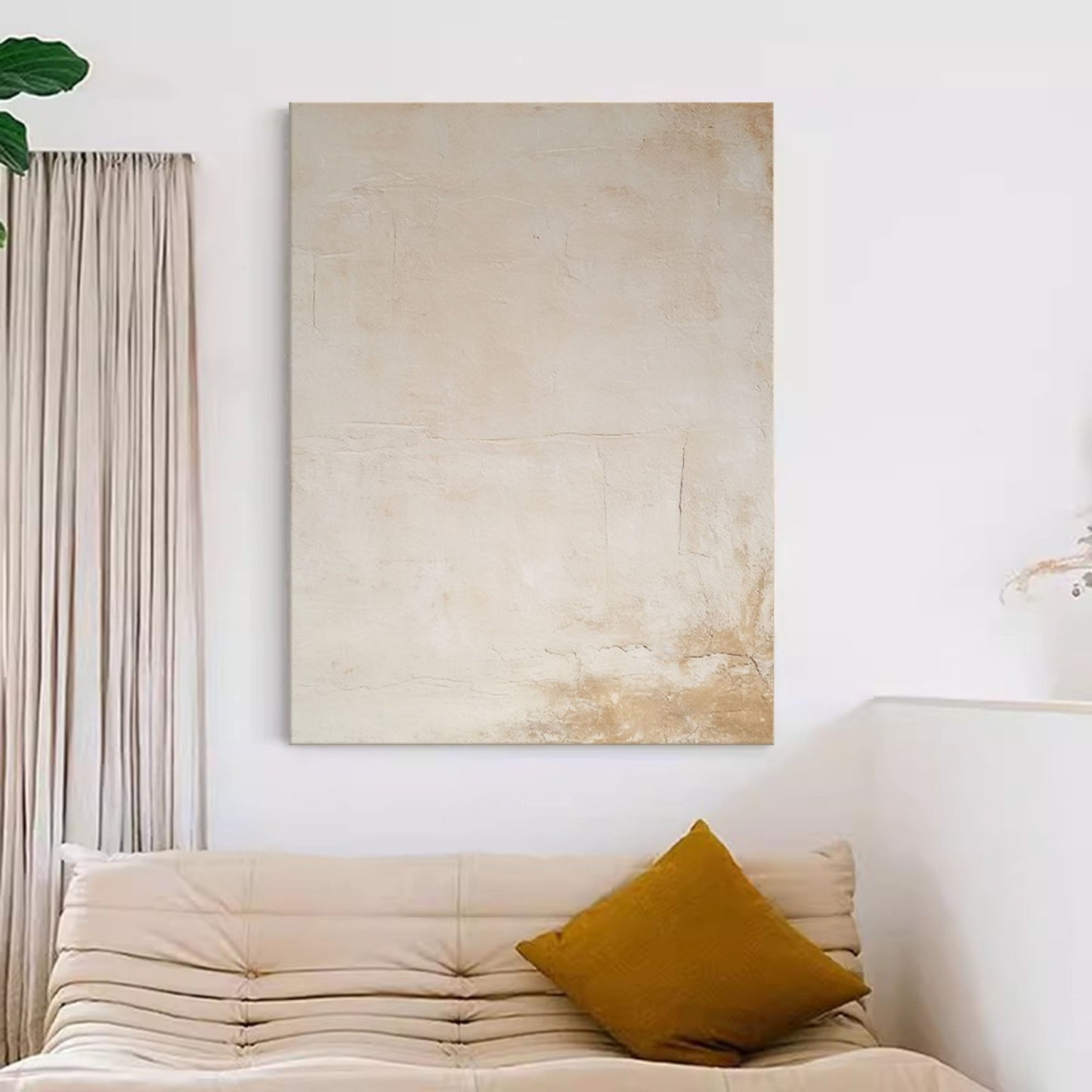 Serene Beige Abstract Oil Painting for Minimalist Home Decor