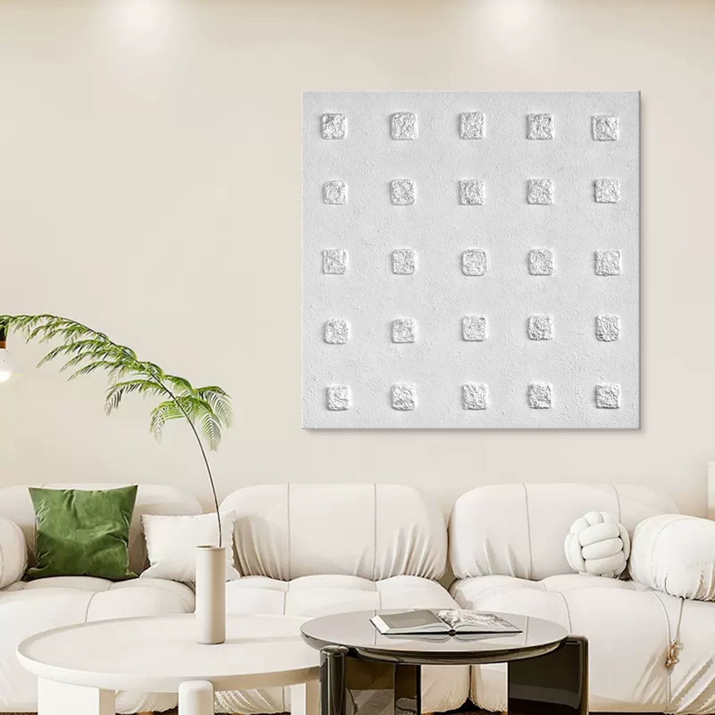 Minimalist Wabi-Sabi Texture Art - Modern White Square Design for Elegant Home Decor