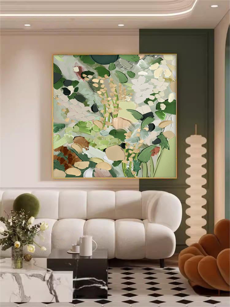 Delicate Floral Oil Painting for Elegant Home Decor in Soft Green Tones
