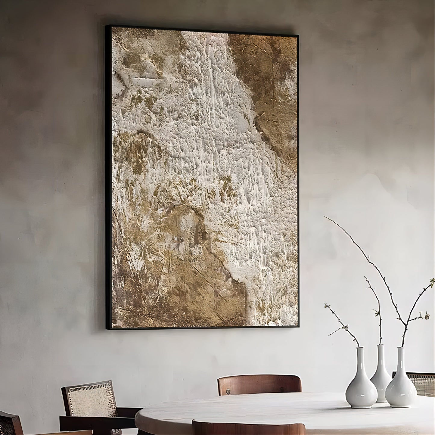 Golden Textured Abstract Oil Painting for Elegant Home Decor