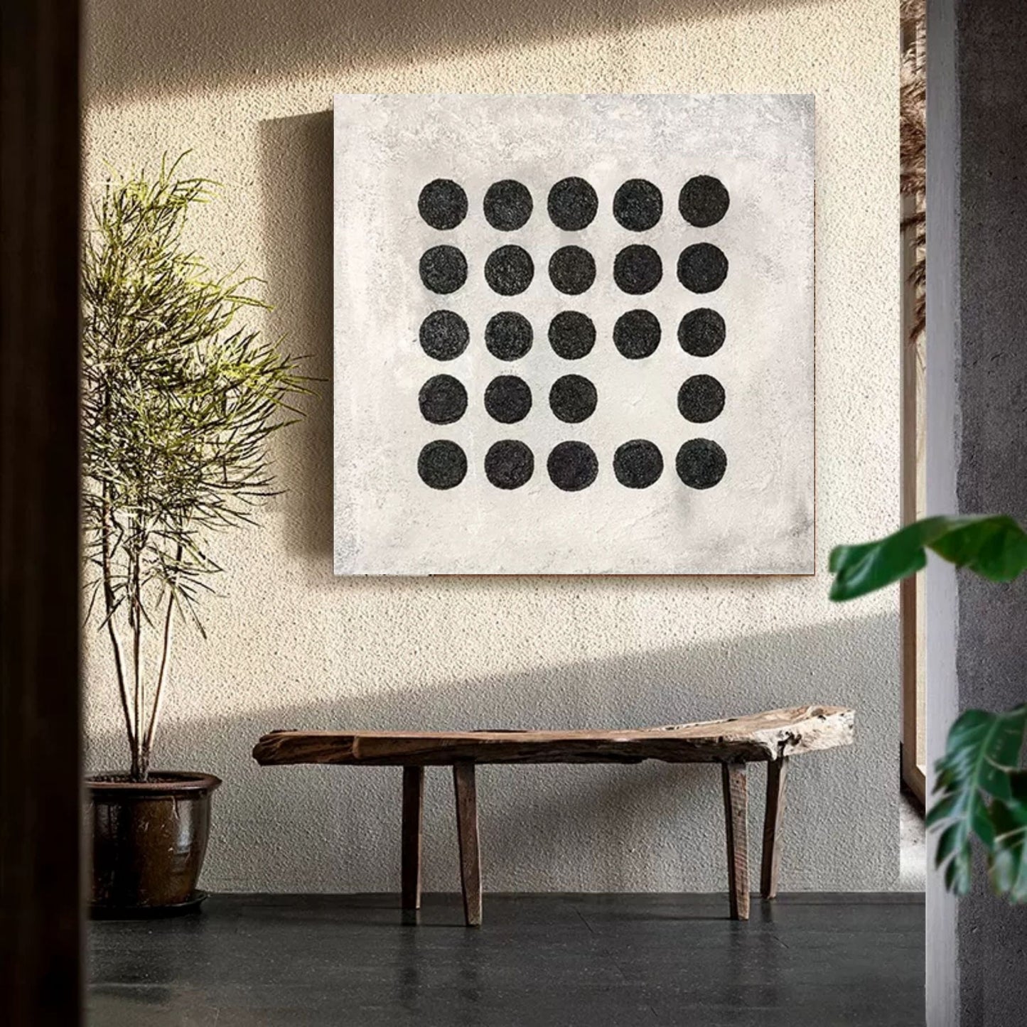 Modern Minimalist Black Circle Oil Painting for Elegant Home Decor