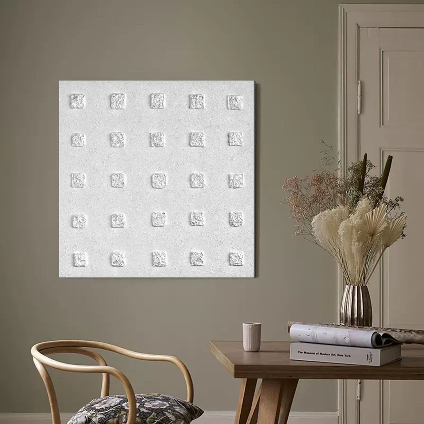 Minimalist Wabi-Sabi Texture Art - Modern White Square Design for Elegant Home Decor