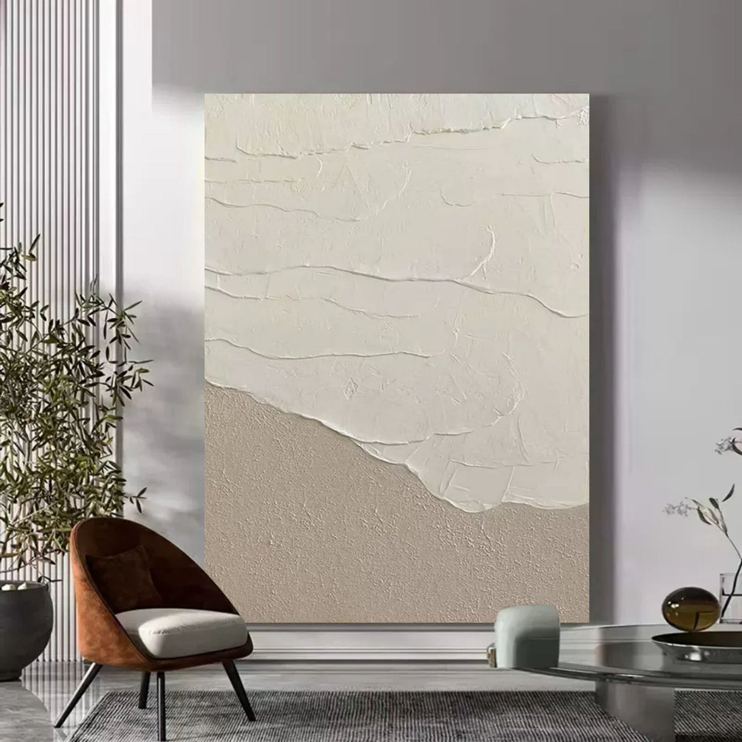 Serene Wabi-Sabi Oil Painting for Minimalist Home Decor
