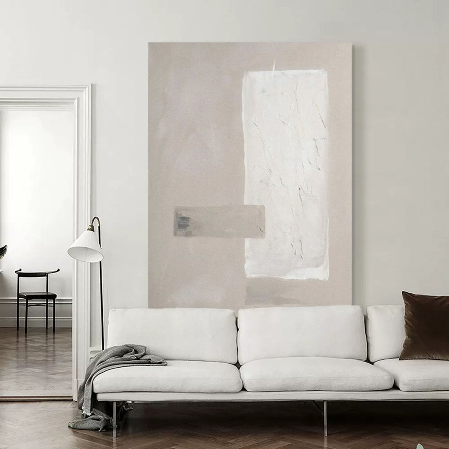 Modern Abstract Oil Painting in Soft Neutrals for Elegant Home Décor