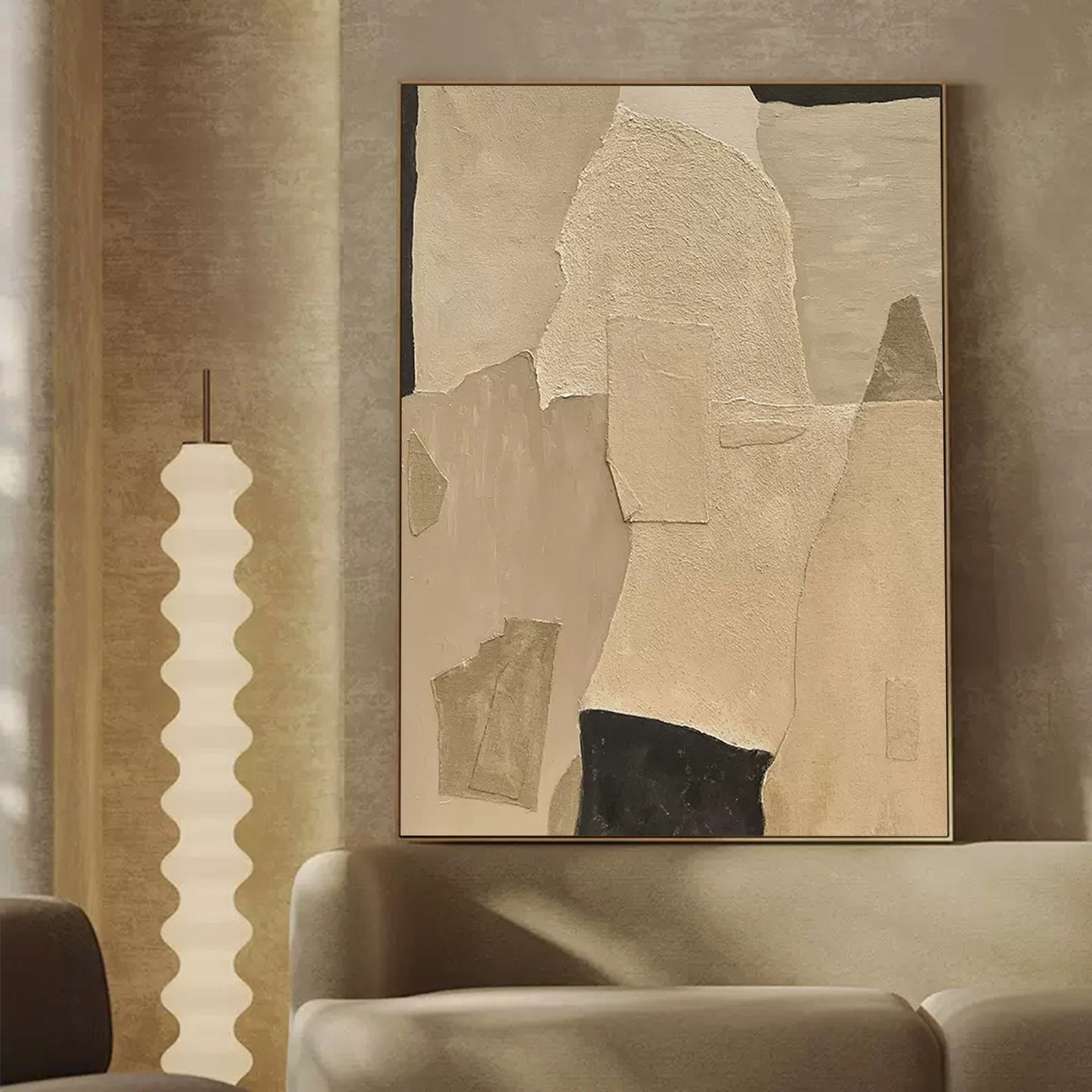 Elegant Minimalist Abstract Oil Painting in Neutral Tones for Modern Home Decor