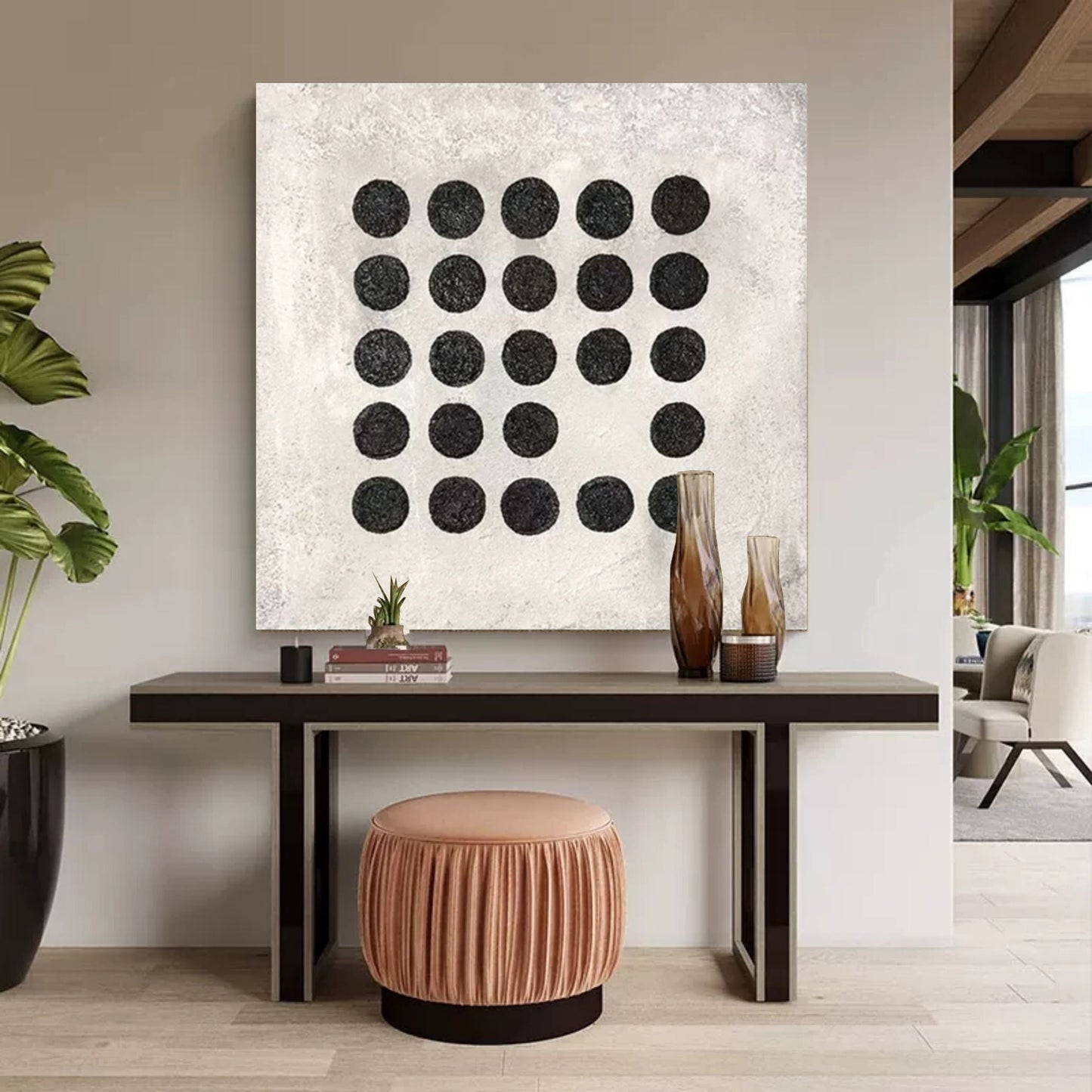 Modern Minimalist Black Circle Oil Painting for Elegant Home Decor