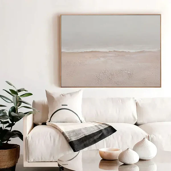 Minimalist Ocean Sky Canvas Art - Textured Beach Wall Decor for Relaxing Interiors
