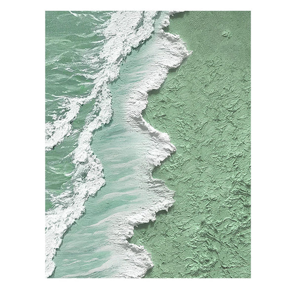 Textured Green Ocean Shoreline Oil Painting for Coastal Home Décor