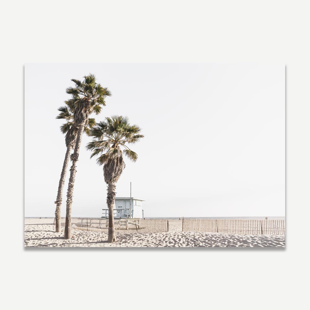 Serene Ocean View with Palm Trees and Beach House Oil Painting