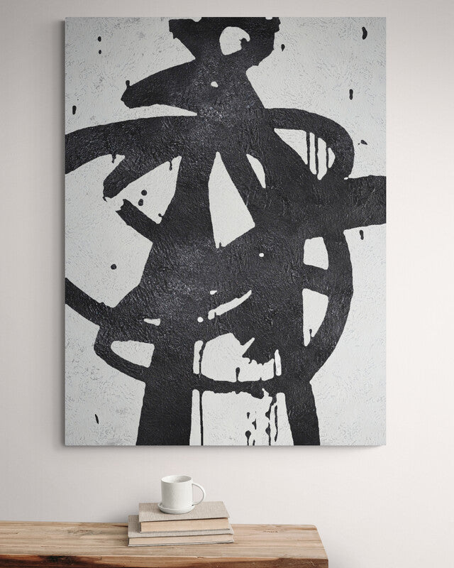 Dynamic Abstract Black and White Oil Painting for Contemporary Home Decor