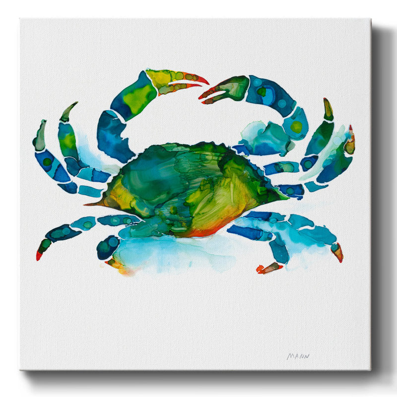 Vibrant Blue and Green Crab Oil Painting on Canvas for Coastal Home Decor
