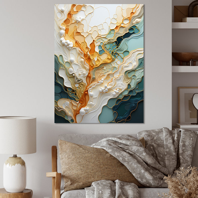 Elegant Orange and Teal Abstract Oil Painting on Canvas for Modern Decor