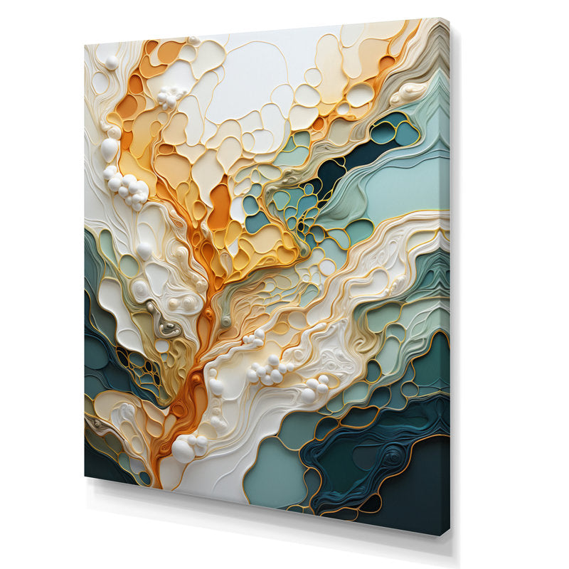 Elegant Orange and Teal Abstract Oil Painting on Canvas for Modern Decor
